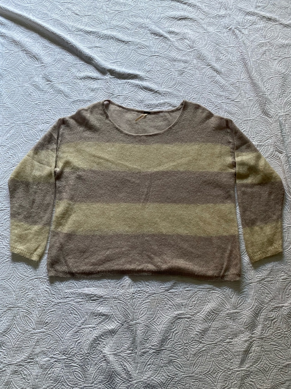 Free People Striped Crewneck Sweater in Taupe & Olive